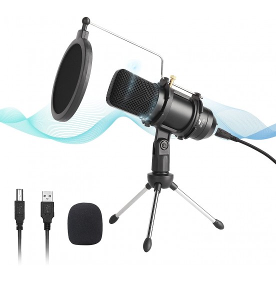 USB Microphone, Professional Condenser Computer PC Mic with Tripod Stand, Pop Filter, Shock Mount for Gaming, Streaming, Podcasting, YouTube, Voice Over, Skype, Twitch, Compatible with Laptop Desktop USB Microphone, Professional Condenser Computer PC Mic with Tripod Stand, Pop Filter, Shock Mount for Gaming, Streaming, Podcasting, YouTube, Voice Over, Skype, Twitch, Compatible with Laptop Desktop