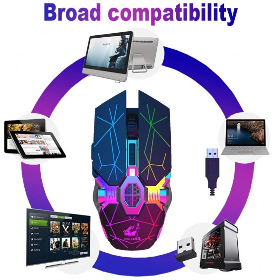 Wireless Gaming Mouse Rechargeable,RGB Multi-Colour Backlit Game Mice with 7 Buttons Computer Accessories,2.4G Silent Optical,3 Adjustable DPI Game Mouse Power Saving Mode for Laptop/PC/Notebook Wireless Gaming Mouse Rechargeable,RGB Multi-Colour Backlit Game Mice with 7 Buttons Computer Accessories,2.4G Silent Optical,3 Adjustable DPI Game Mouse Power Saving Mode for Laptop/PC/Notebook