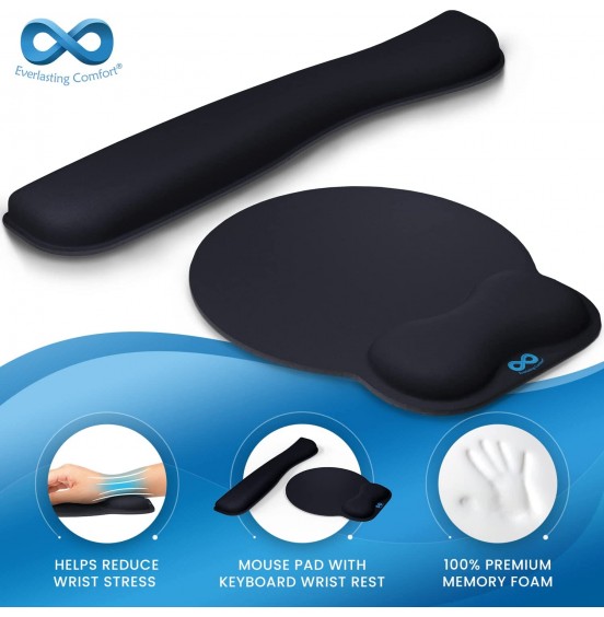 Everlasting Comfort Mouse Pad with Wrist Support - Includes Keyboard Wrist Rest - Ergonomic Memory Foam Desk Cushion for Carpal Tunnel - Computer, Laptop, Typing and Gaming Accessories Everlasting Comfort Mouse Pad with Wrist Support - Includes Keyboard Wrist Rest - Ergonomic Memory Foam Desk Cushion for Carpal Tunnel - Computer, Laptop, Typing and Gaming Accessories