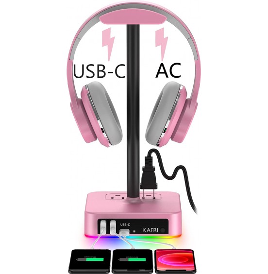 KAFRI RGB Headphone Stand with USB Charger Desk Gaming Headset Holder Hanger Rack with 3 USB Charging Port and 2 Outlet - Suitable for Gamer Desktop Table Game Earphone Accessories Boyfriend Gift KAFRI RGB Headphone Stand with USB Charger Desk Gaming Headset Holder Hanger Rack with 3 USB Charging Port and 2 Outlet - Suitable for Gamer Desktop Table Game Earphone Accessories Boyfriend Gift