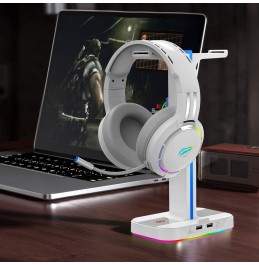 Havit RGB Gaming Headphone Stand Desk Dual Headset Hanger Base with Phone Holder & 2 USB Ports for Desktop PC Game Earphone Accessories Havit RGB Gaming Headphone Stand Desk Dual Headset Hanger Base with Phone Holder & 2 USB Ports for Desktop PC Game Earphone Accessories