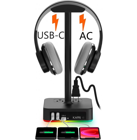 KAFRI RGB Headphone Stand with USB Charger Desk Gaming Headset Holder Hanger Rack with 3 USB Charging Port and 2 Outlet - Suitable for Gamer Desktop Table Game Earphone Accessories Boyfriend Gift KAFRI RGB Headphone Stand with USB Charger Desk Gaming Headset Holder Hanger Rack with 3 USB Charging Port and 2 Outlet - Suitable for Gamer Desktop Table Game Earphone Accessories Boyfriend Gift