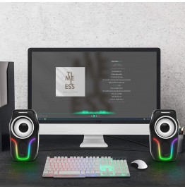 Computer Speakers,2.0 Stereo Volume Control Gaming Speakers with Surround Sound,6 RGB LED Backlit Effect,USB Powered Wired Laptop Speakers with 3.5mm for Desktop Computer/PC/Laptops(White) Computer Speakers,2.0 Stereo Volume Control Gaming Speakers with Surround Sound,6 RGB LED Backlit Effect,USB Powered Wired Laptop Speakers with 3.5mm for Desktop Computer/PC/Laptops(White)
