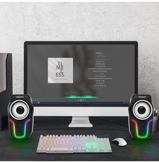 Computer Speakers,2.0 Stereo Volume Control Gaming Speakers with Surround Sound,6 RGB LED Backlit Effect,USB Powered Wired Laptop Speakers with 3.5mm for Desktop Computer/PC/Laptops(White) Computer Speakers,2.0 Stereo Volume Control Gaming Speakers with Surround Sound,6 RGB LED Backlit Effect,USB Powered Wired Laptop Speakers with 3.5mm for Desktop Computer/PC/Laptops(White)