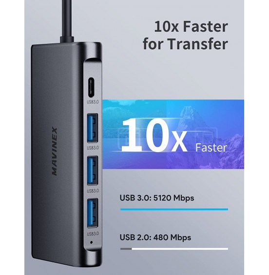 USB C Hub 9 in 1, MAVINEX USB C Adapter 4K to HDMI, 100W Power Delivery, 5Gbps USB-C Data Port, 3 USB 3.0 Ports, MicroSD/TF, 1Gbps Ethernet Docking Station for MacBook, Dell XPS, More Type C Devices USB C Hub 9 in 1, MAVINEX USB C Adapter 4K to HDMI, 100W Power Delivery, 5Gbps USB-C Data Port, 3 USB 3.0 Ports, MicroSD/TF, 1Gbps Ethernet Docking Station for MacBook, Dell XPS, More Type C Devices