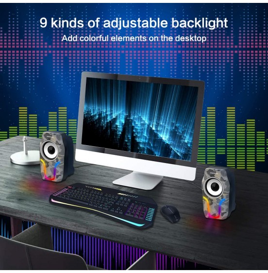 Computer Speakers,2.0 Stereo Volume Control Gaming Speakers with Surround Sound,6 RGB LED Backlit Effect,USB Powered Wired Laptop Speakers with 3.5mm for Desktop Computer/PC/Laptops(White) Computer Speakers,2.0 Stereo Volume Control Gaming Speakers with Surround Sound,6 RGB LED Backlit Effect,USB Powered Wired Laptop Speakers with 3.5mm for Desktop Computer/PC/Laptops(White)