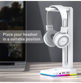 Havit RGB Headphones Stand with 3.5mm AUX and 2 USB Ports, Headphone Holder for Gamers Gaming PC Accessories Desk Havit RGB Headphones Stand with 3.5mm AUX and 2 USB Ports, Headphone Holder for Gamers Gaming PC Accessories Desk